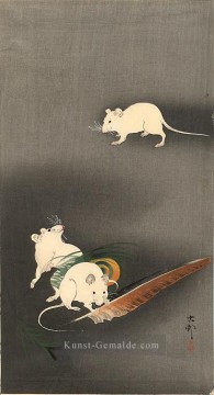 Tiere von unterschiedlichen Sorten Werke - Drei weiße Mäuse 1900 Ohara Koson Tiere